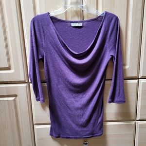 Michael Stars 3/4 sleeve top Purple Scoop neck Relaxed fit Sz Small